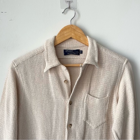 Vintage Polo Ralph Lauren Crochet Loop Collar Shirt Women’s M Open Knit Natural